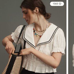 [NWT] Maeve Pleated Sailor Collar Crop Button-Front Top - XS